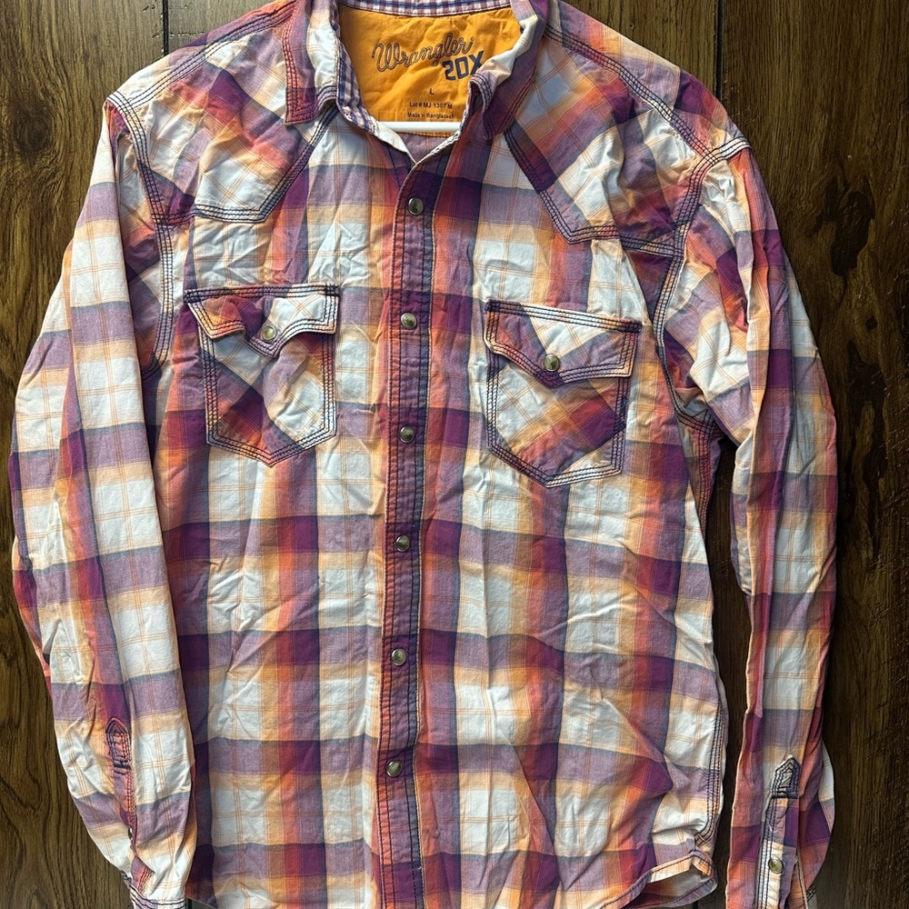 Wrangler Plaid Shirt with Orange and Purple Accents